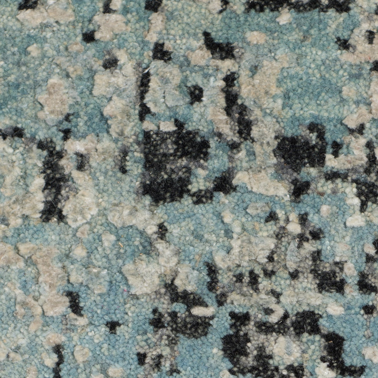 Hand-Knotted Blue Abstract Wool and Silk 10' x 14' Rug
