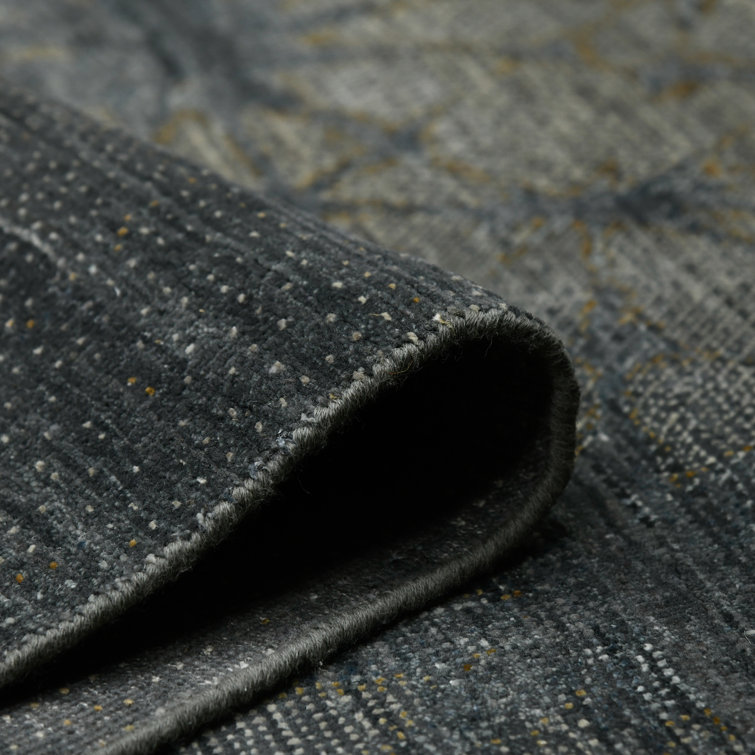 Ivory and Gray Hand-Knotted Wool and Silk Area Rug