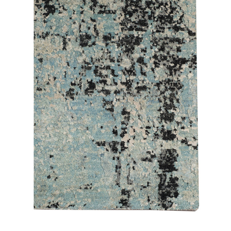 Mystique Blue and Gray Hand-Knotted Wool Silk Rug