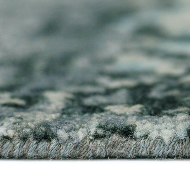 Mystique Blue and Gray Hand-Knotted Wool Silk Rug