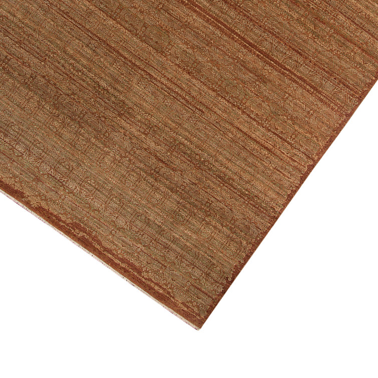 Hand-Knotted Orange and Brown Wool Diamond Area Rug