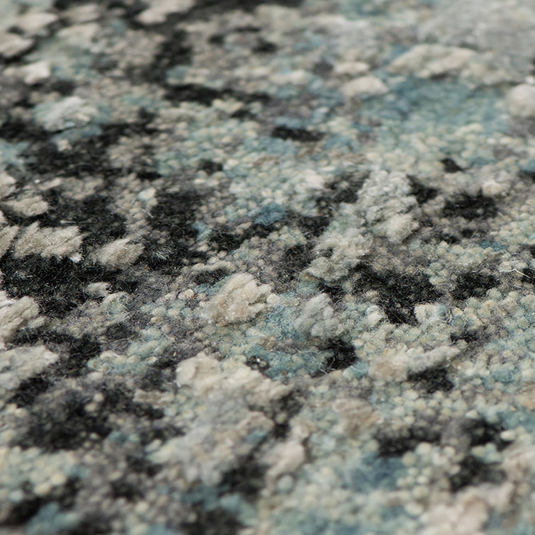 Mystique Blue and Gray Hand-Knotted Wool Silk Rug