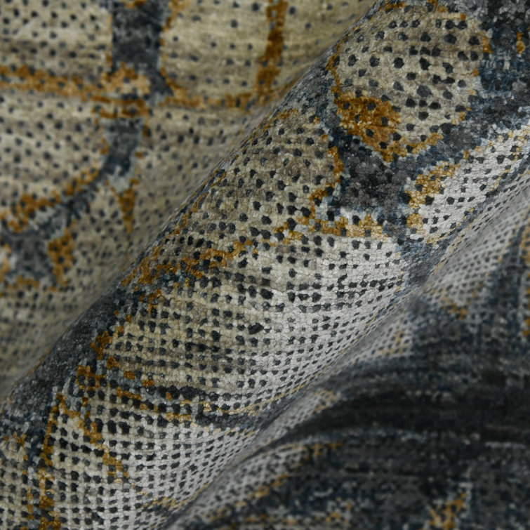 Ivory and Gray Hand-Knotted Wool and Silk Area Rug