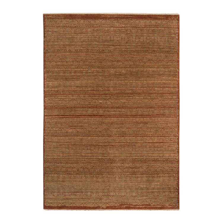 Hand-Knotted Orange and Brown Wool Diamond Area Rug