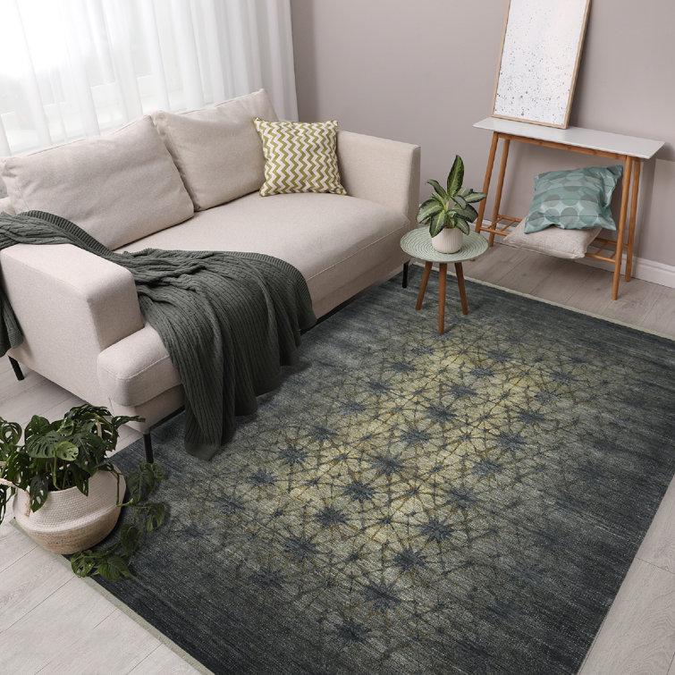 Ivory and Gray Hand-Knotted Wool and Silk Area Rug