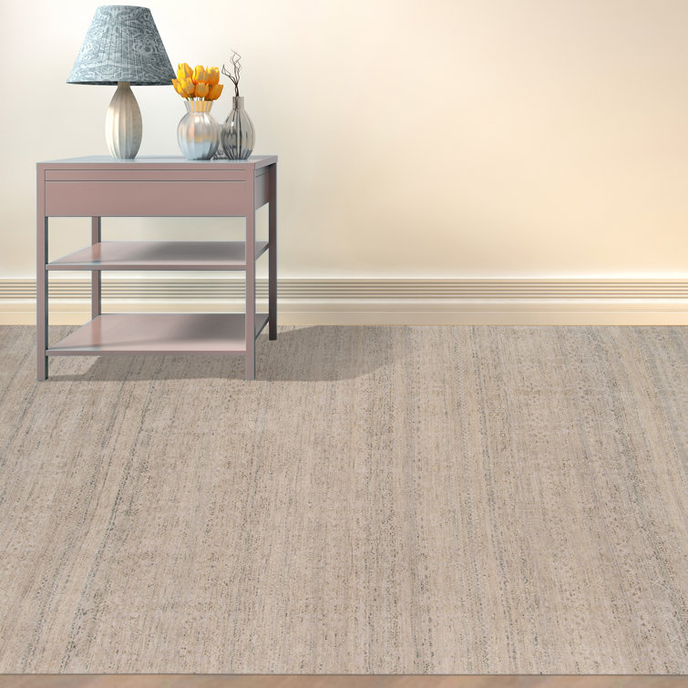 Pearl Beige Hand-Knotted Wool and Silk Area Rug 2' x 3'