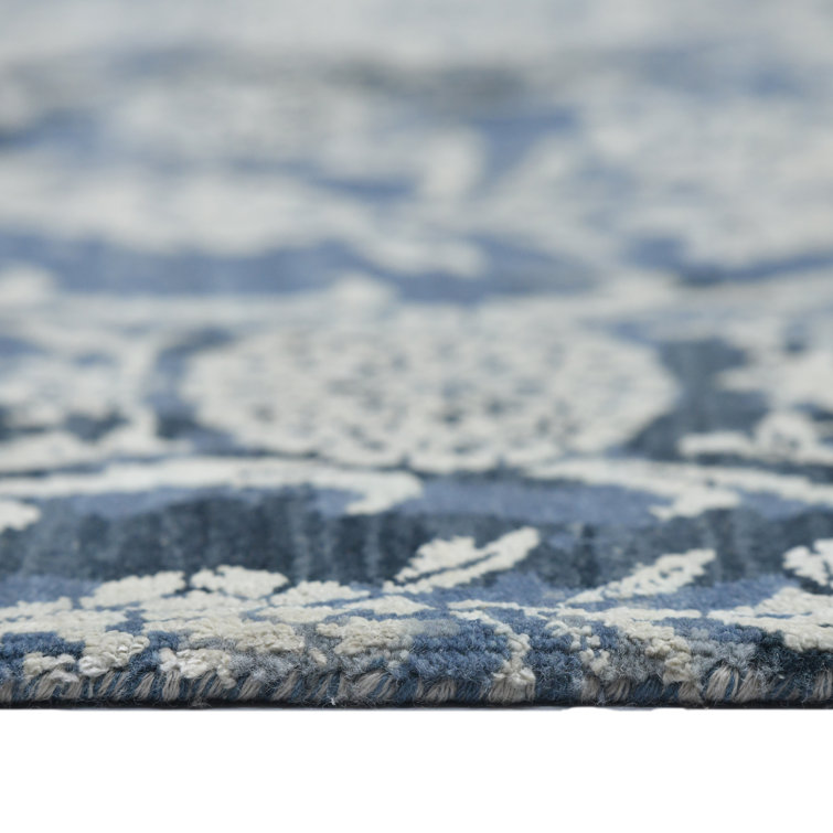 Pearl Hand-Knotted Blue Wool and Silk Area Rug