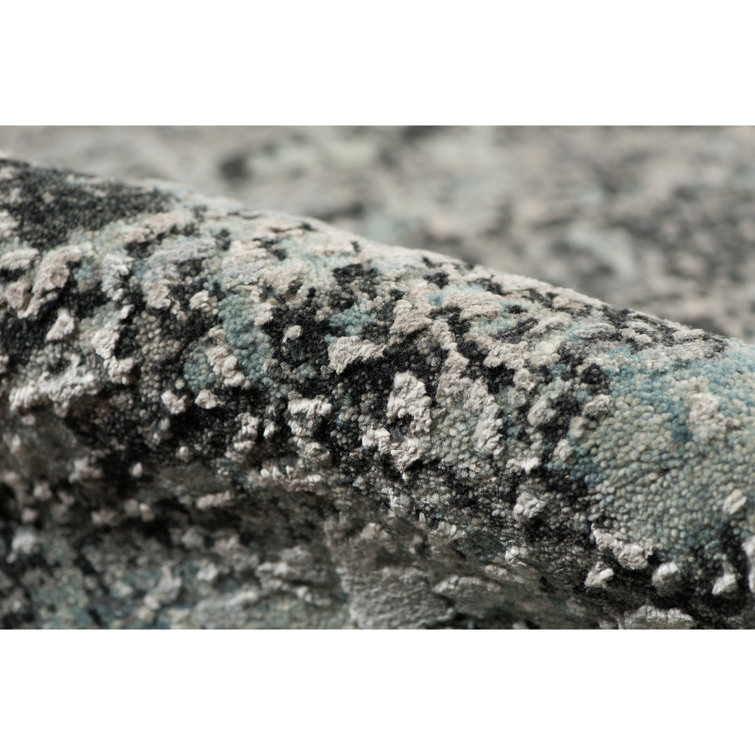 Hand-Knotted Blue Abstract Wool and Silk 10' x 14' Rug