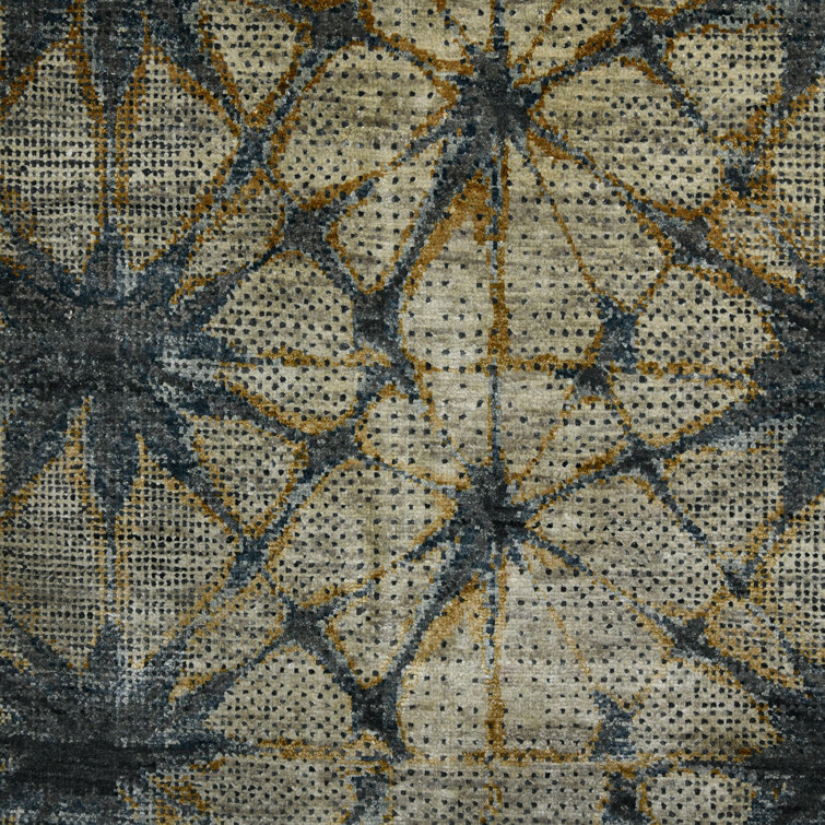 Ivory and Gray Hand-Knotted Wool and Silk Area Rug