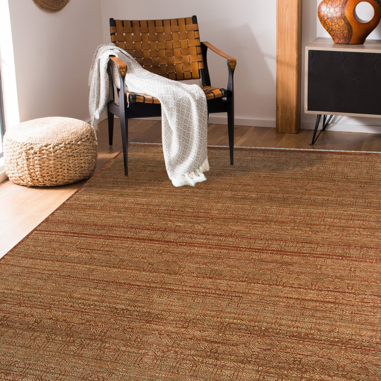 Hand-Knotted Orange and Brown Wool Diamond Area Rug