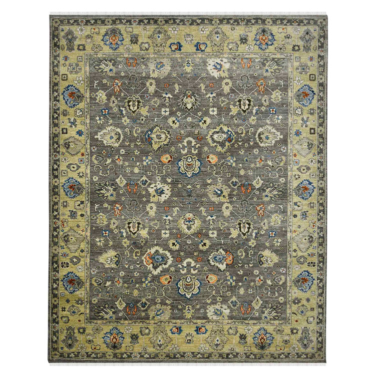 Hand-Knotted Blue and Brown Wool Area Rug, 10' x 14'