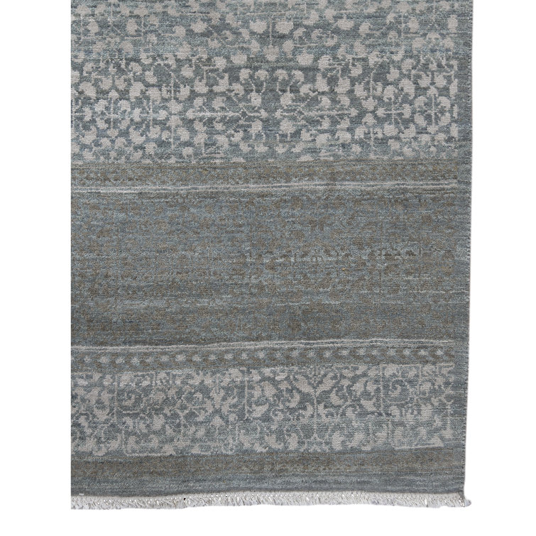 Handmade Blue and Gray Wool Diamond Area Rug