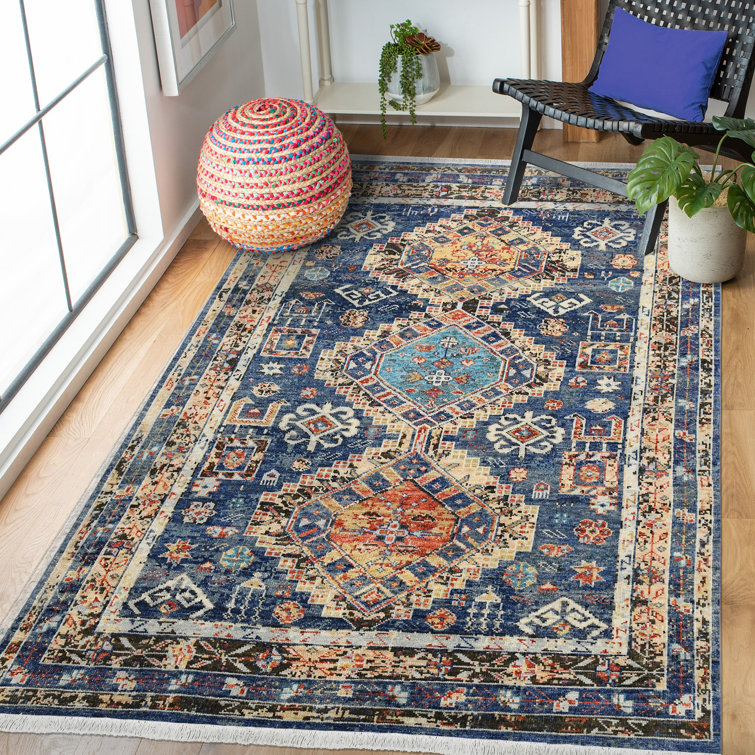 Blue Geometric Hand-Knotted Wool Area Rug 10' x 14'