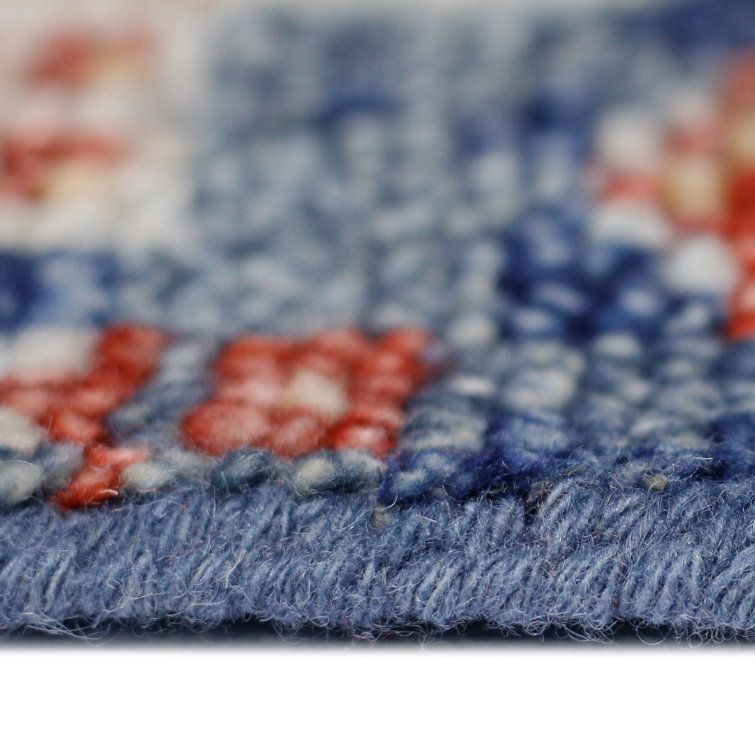 Blue Geometric Hand-Knotted Wool Area Rug 10' x 14'