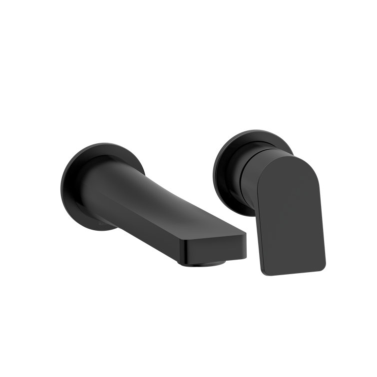 Black Brass Wall Mounted Widespread Faucet with Metal Handle