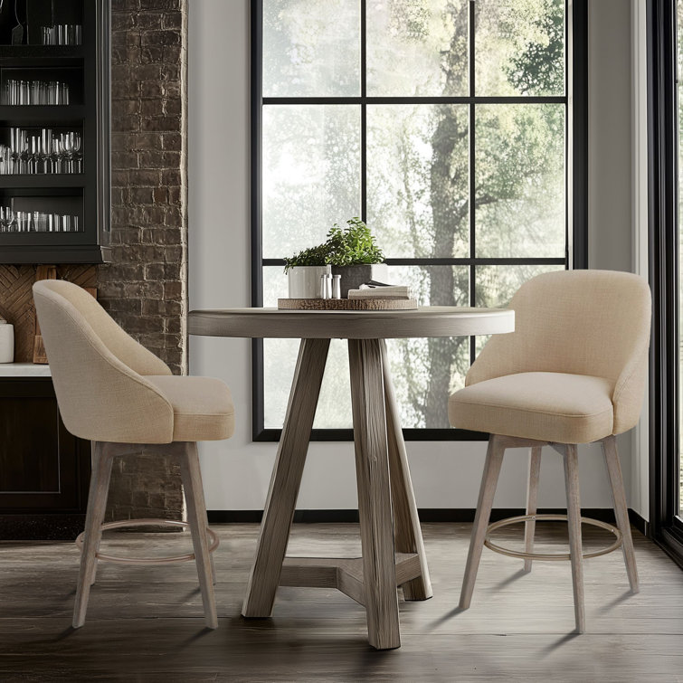 Elegant Reclaimed Grey Swivel Counter Stool with Metal Ring Footrest