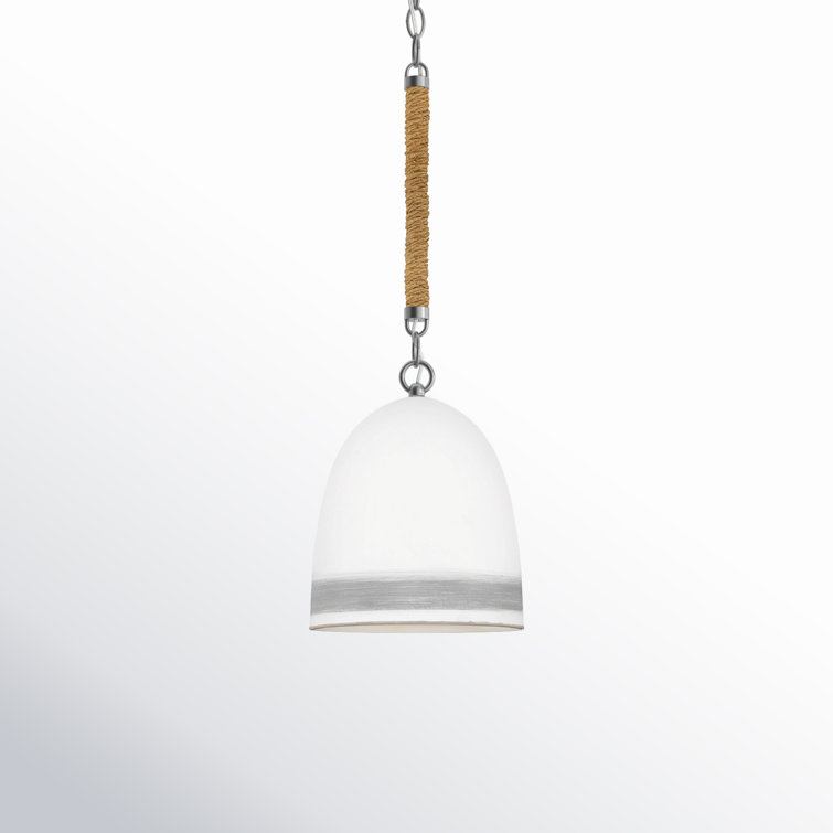 Nash Mini Bowl Pendant in Antique Nickel with Grey Stripe and Ceramic Shade