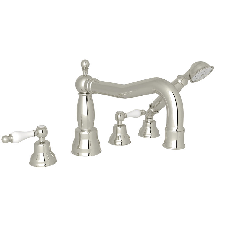 Elegant Polished Nickel Widespread Faucet with Handshower and Brass Details