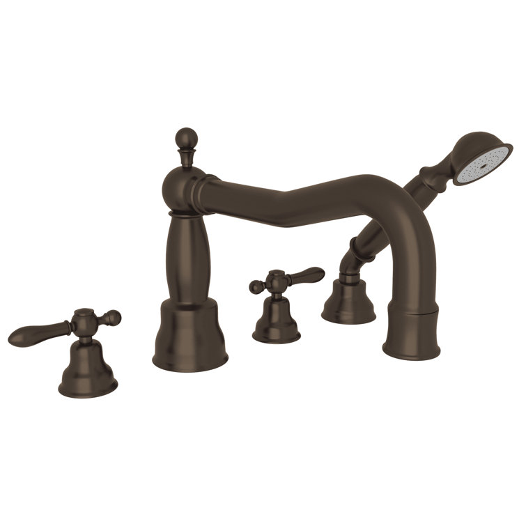 Elegant 7 7/8" Polished Nickel Traditional Deck Mounted Faucet with Handshower