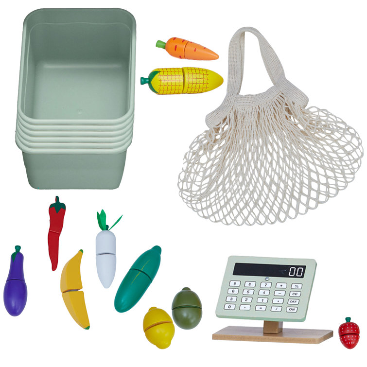Mint and White Wooden Kids Market Stand with Accessories