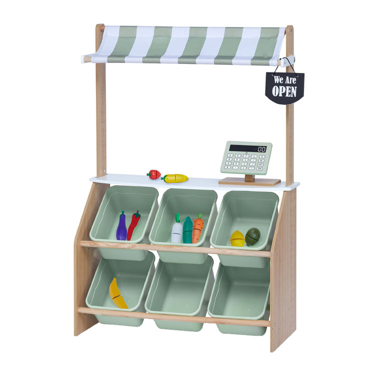 Mint and White Wooden Kids Market Stand with Accessories