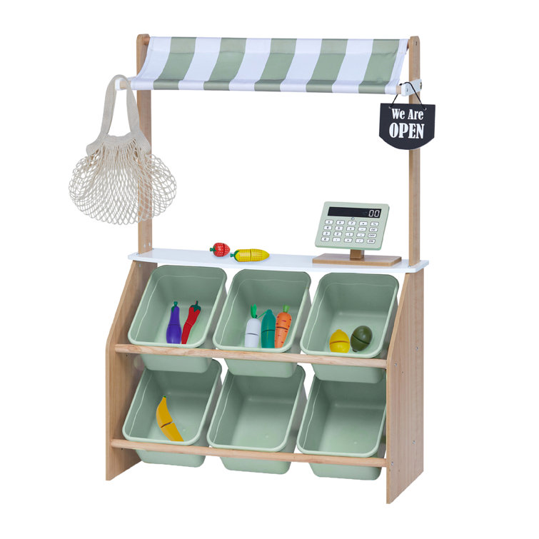 Mint and White Wooden Kids Market Stand with Accessories