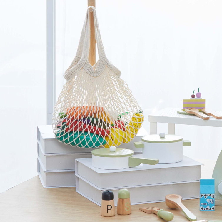 Mint and White Wooden Kids Market Stand with Accessories