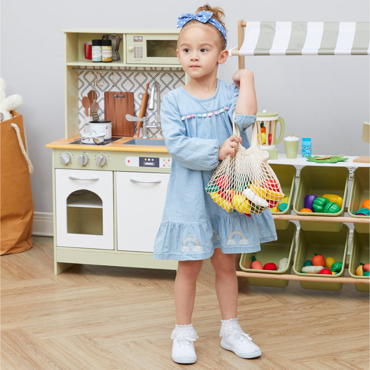 Mint and White Wooden Kids Market Stand with Accessories