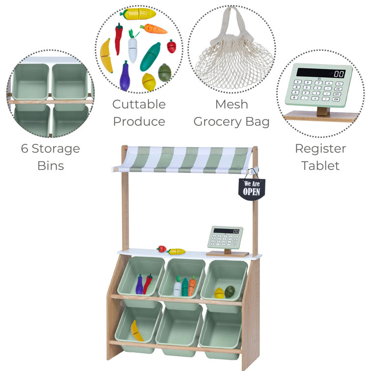 Mint and White Wooden Kids Market Stand with Accessories