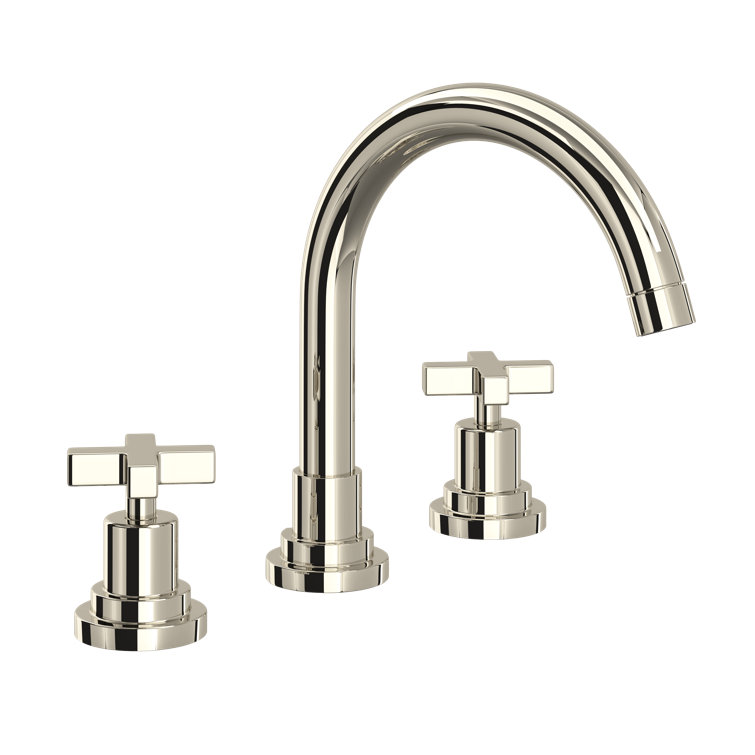 Polished Nickel Brass Widespread Bathroom Faucet with Crystal Handles