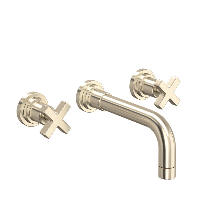 Polished Nickel Wall Mounted Widespread Bathroom Faucet