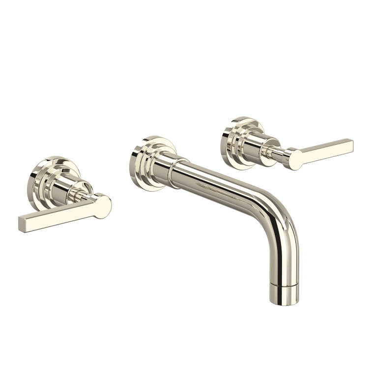 Polished Nickel Wall Mounted Widespread Bathroom Faucet