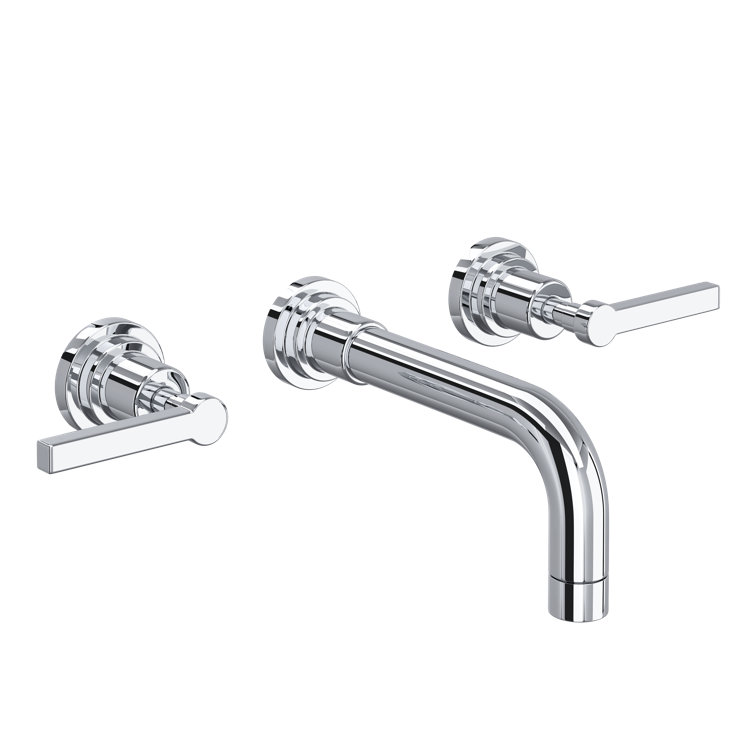 Polished Nickel Wall Mounted Widespread Bathroom Faucet