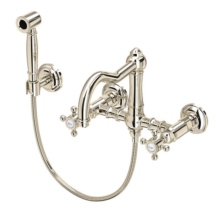 Polished Nickel Wall Mounted Kitchen Faucet with Brass Handles