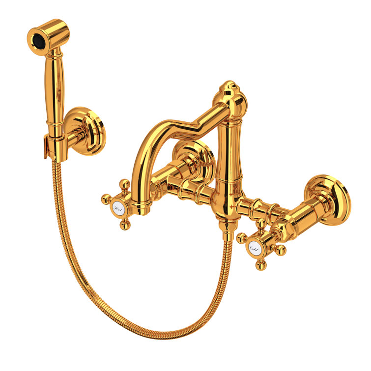 Classic Brass Wall-Mounted Kitchen Faucet with Polished Nickel Finish