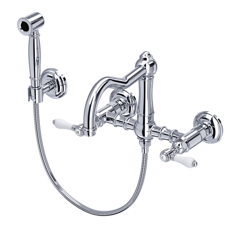 Classic Elegance 8" Wall Mounted Polished Nickel Kitchen Faucet with Dual Handles