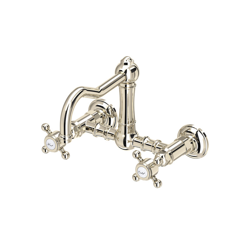 Polished Nickel Wall Mounted Kitchen Faucet with Cross Handles