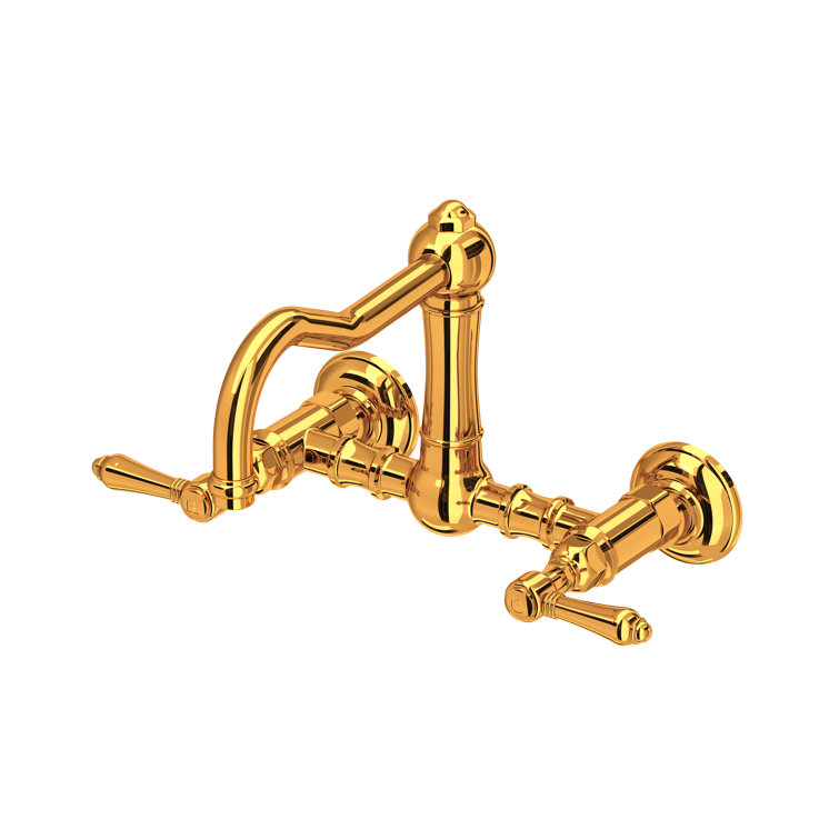 Classic Italian Brass Wall-Mounted Kitchen Faucet with Polished Nickel Finish