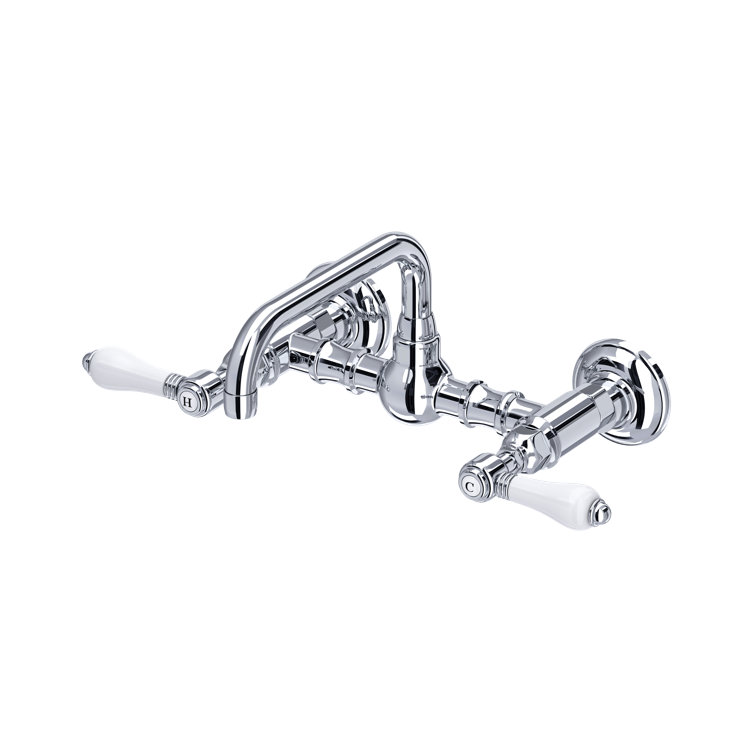 Classic Piedmont 8" Polished Chrome Wall-Mounted Faucet with Porcelain Levers