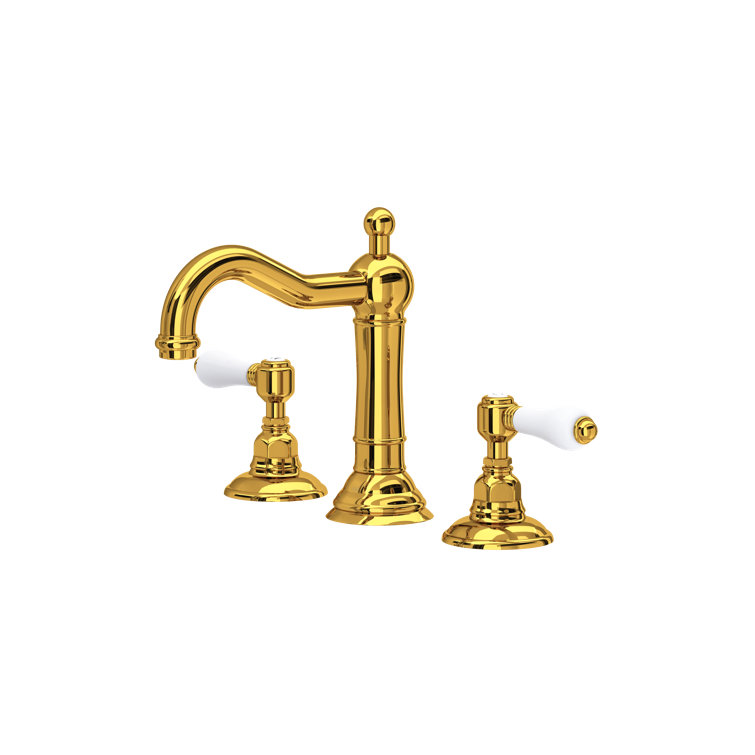 Acqui Classic Polished Nickel 3-Hole Widespread Faucet with Porcelain Handles