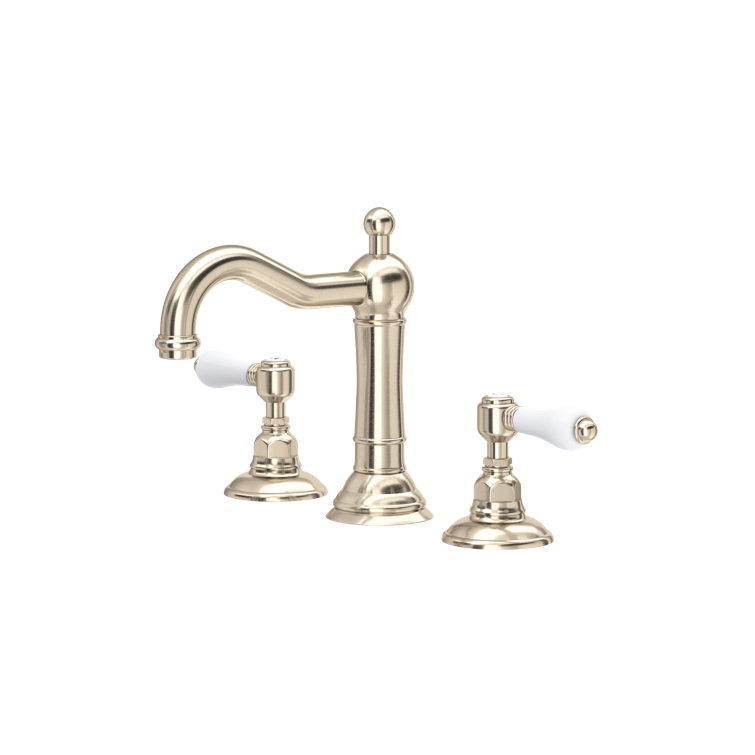Polished Nickel Widespread Faucet with Porcelain Handles