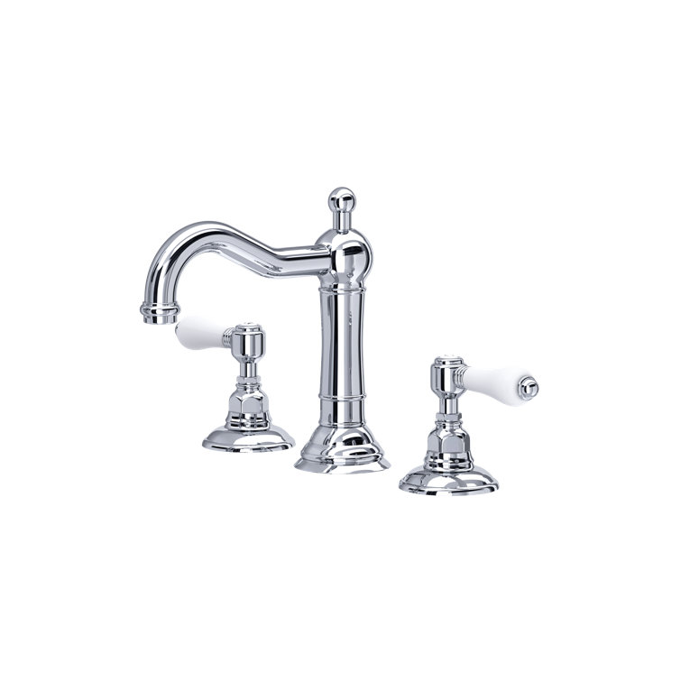 Elegante Classic Polished Nickel Widespread Faucet with Porcelain Handles