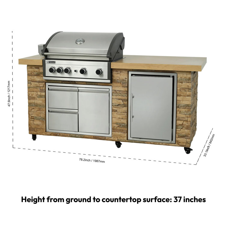 78" Stainless Steel Propane Grill Island with Rotisserie