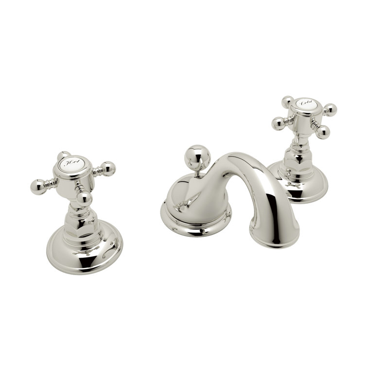 Polished Nickel Widespread Bathroom Faucet with Porcelain Handles