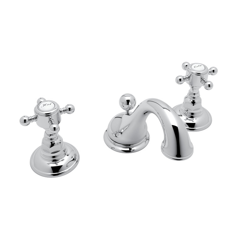 Polished Nickel Widespread Bathroom Faucet with Porcelain Handles