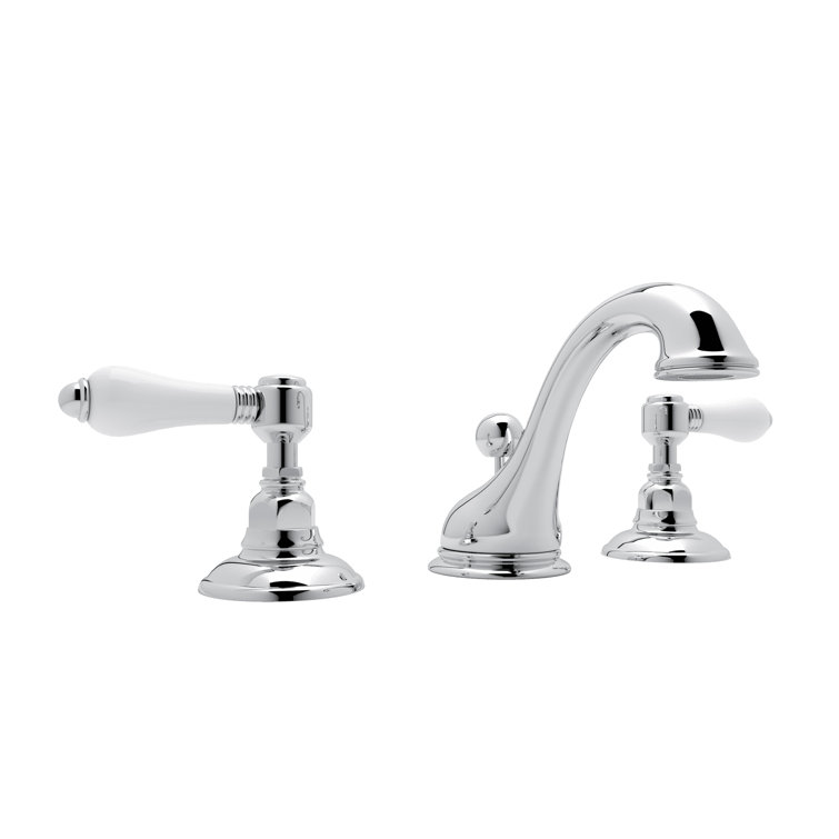 Elegant Viaggio Polished Chrome Widespread Bathroom Faucet with Porcelain Levers