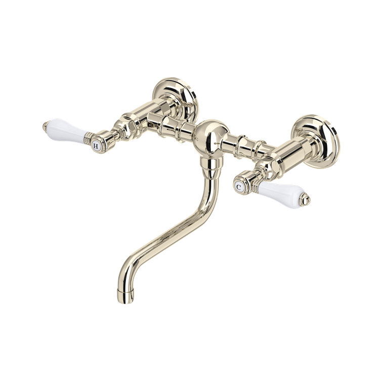 Polished Nickel Wall Mounted Traditional Faucet with Porcelain Handles