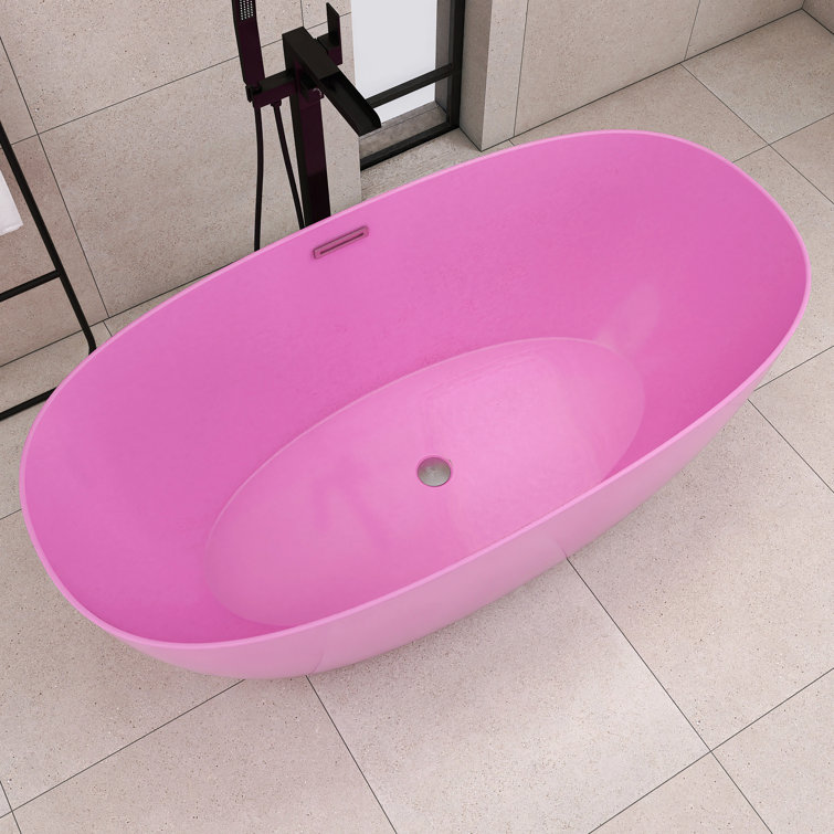 60'' Pink Acrylic Freestanding Double Slipper Bathtub