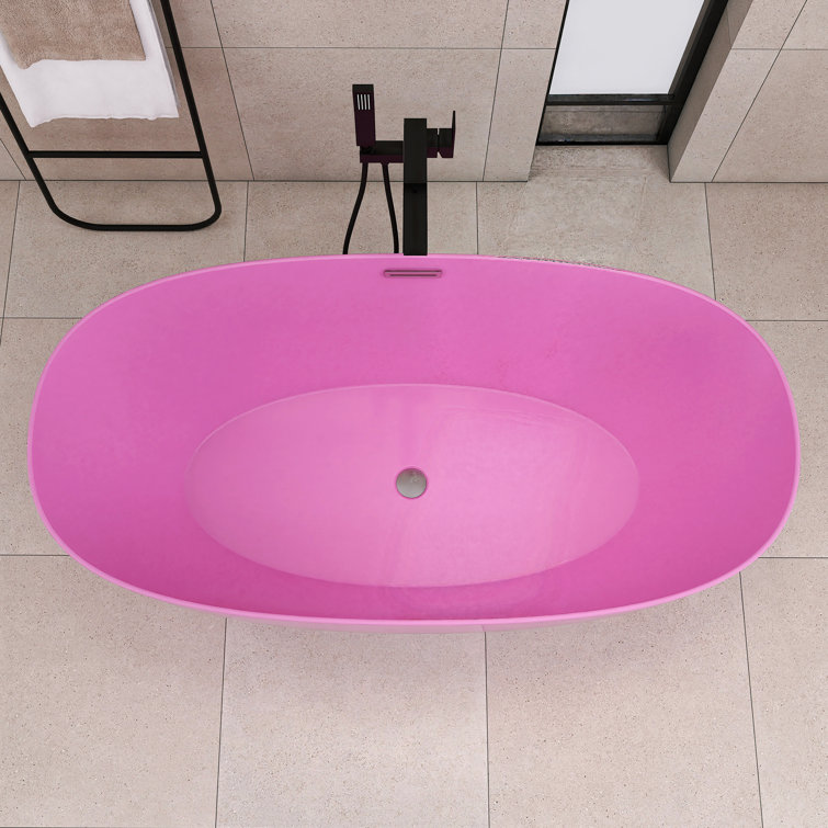 60'' Pink Acrylic Freestanding Double Slipper Bathtub