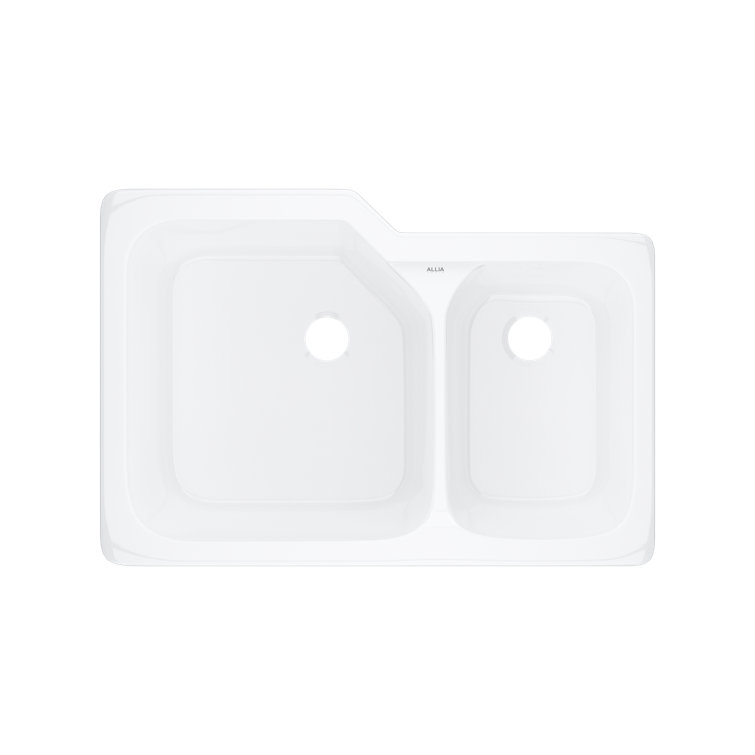 33-Inch White Fireclay Double Bowl Drop-In Kitchen Sink